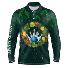 Load image into Gallery viewer, Green Christmas Wreath Men Bowling Polo Shirt custom green pattern Christmas bowling tops NQS6856