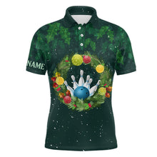 Load image into Gallery viewer, Green Christmas Wreath Men Bowling Polo Shirt custom green pattern Christmas bowling tops NQS6856