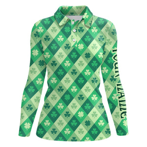 Funny Womens golf polo shirts custom green clover pattern St Patrick's Day golfing gifts NQS6862