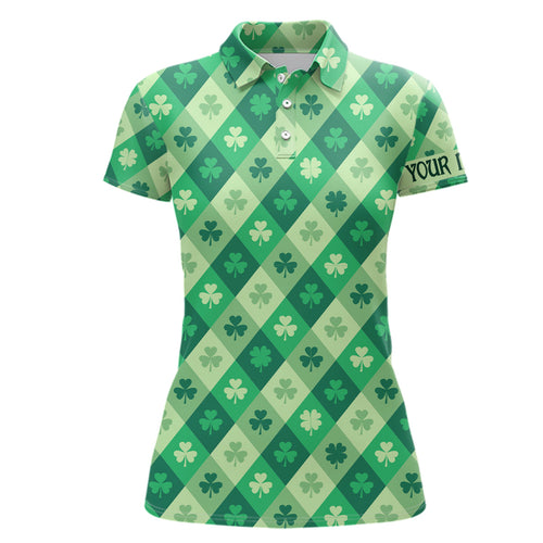 Funny Womens golf polo shirts custom green clover pattern St Patrick's Day golfing gifts NQS6862