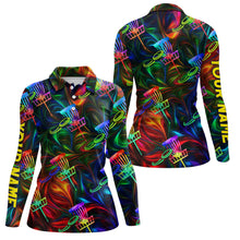 Load image into Gallery viewer, Womens disc golf polo shirt custom name colorful light disc golf jersey , womens disc golf apparel NQS6406