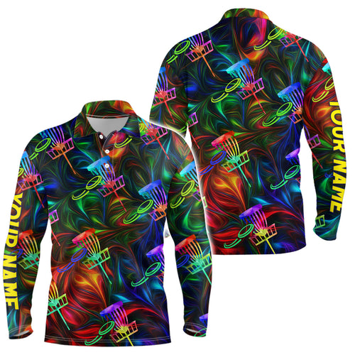 Mens disc golf polo shirt custom name colorful light disc golf jersey , mens disc golf apparel NQS6406