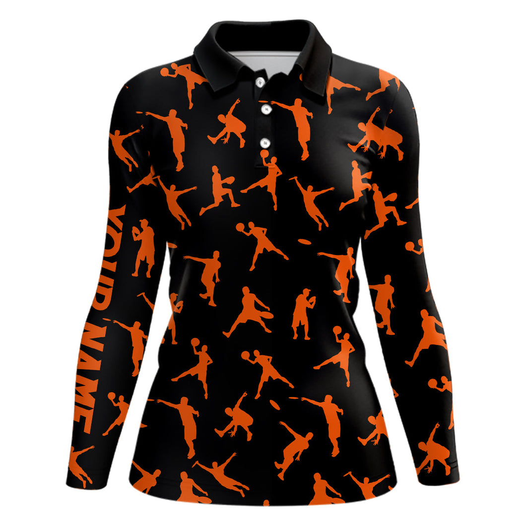 Black and orange Women disc golf polo shirt custom disc golf jerseys, disc golf shirt for ladies NQS6419
