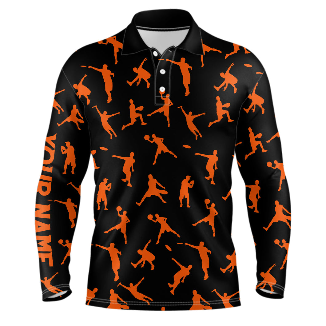 Black and orange Mens disc golf polo shirt custom disc golf jerseys, frisbee team golf shirt for mens NQS6419