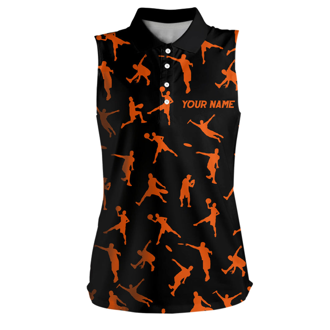 Black and orange Womens sleeveless disc golf polo custom disc golf jerseys, disc shirt for ladies NQS6419