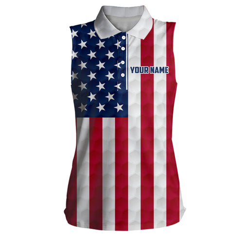 Womens sleeveless golf polos custom American flag golf ball polos shirt for ladies, golfing gifts NQS6647