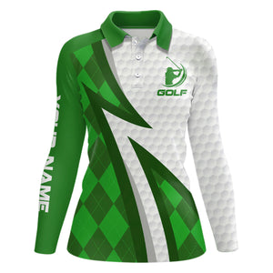 Women golf polo shirts custom name green argyle pattern white golf ball skin womens golf wears NQS7168