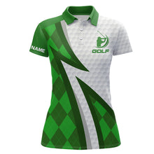 Load image into Gallery viewer, Women golf polo shirts custom name green argyle pattern white golf ball skin womens golf wears NQS7168