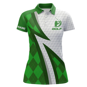 Women golf polo shirts custom name green argyle pattern white golf ball skin womens golf wears NQS7168