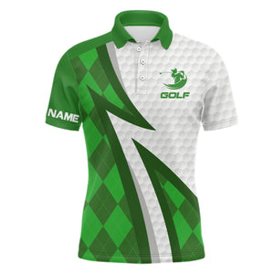 Mens golf polo shirts custom name green argyle pattern white golf ball skin mens golf wears NQS7168