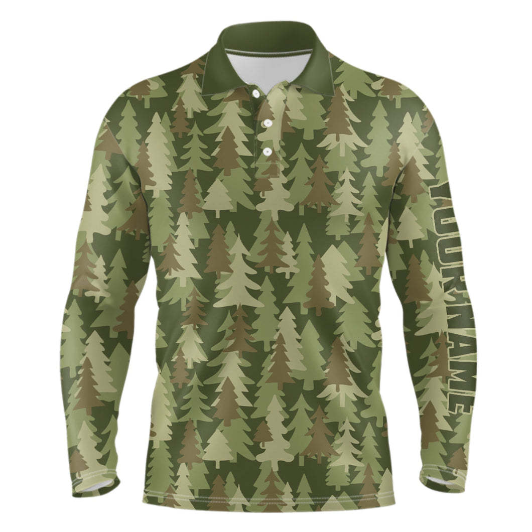 Mens golf polo shirt custom Christmas trees green camouflage pattern golf shirt for men, golf gifts NQS6660