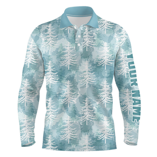 Mens golf polo shirt custom Christmas trees winter camouflage pattern golf shirt for men, golf gifts NQS6661