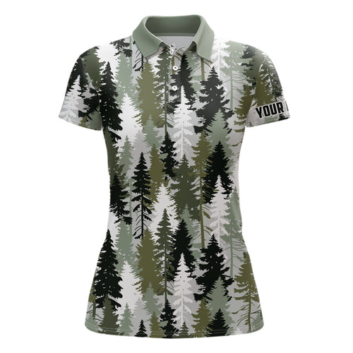 Womens golf polo shirt custom Christmas pine trees winter camouflage pattern golf shirt for women NQS6662