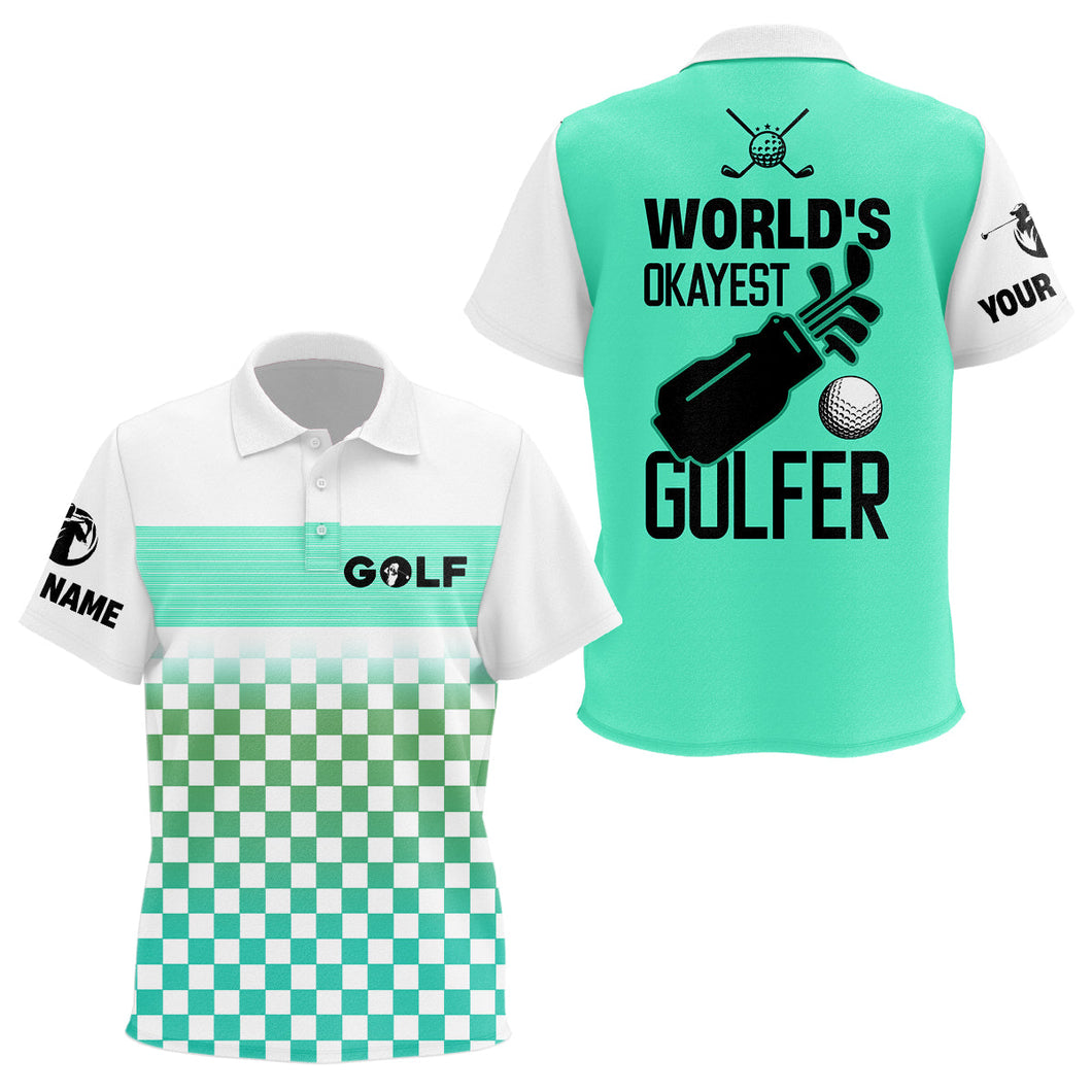 Kid golf polo shirts custom white and green pattern world's okayest golfer golf shirt for Kid NQS6671