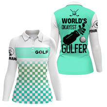 Load image into Gallery viewer, Womens golf polo shirt custom white and green pattern world&#39;s okayest golfer golf shirt for womens NQS6671