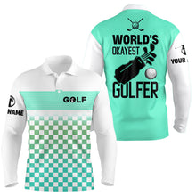 Load image into Gallery viewer, Mens golf polo shirt custom white and green pattern world&#39;s okayest golfer golf shirt for mens NQS6671