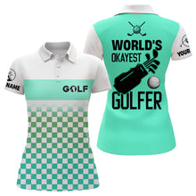 Load image into Gallery viewer, Womens golf polo shirt custom white and green pattern world&#39;s okayest golfer golf shirt for womens NQS6671