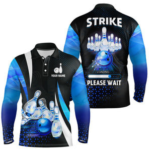 Funny Mens polo bowling shirt Custom Strike loading please wait team bowling jerseys | Blue NQS6675