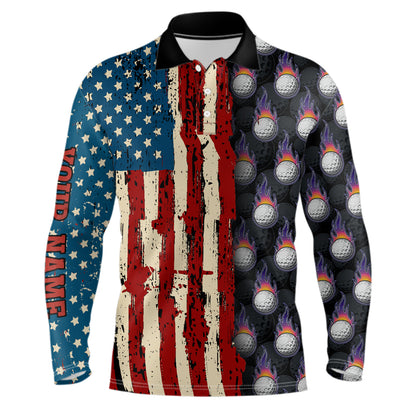 Vintage American flag Mens golf polos shirts custom golf ball pattern golf polo shirt for mens NQS6889