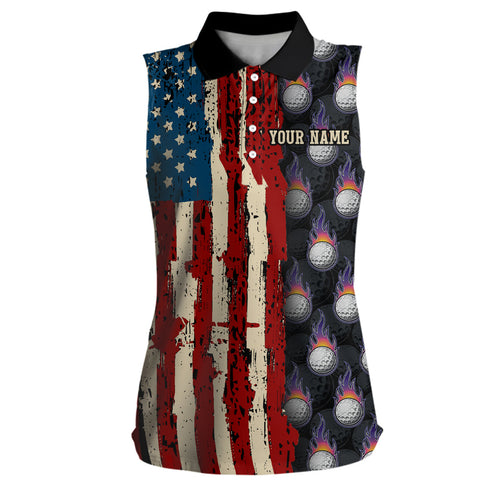 Vintage American flag Ladies sleeveless golf shirts custom golf ball pattern golf polo shirt for women NQS6889