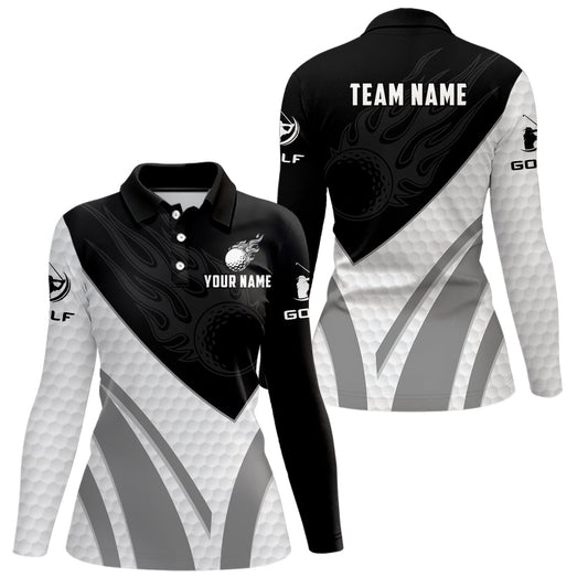 Black and white Womens golf polo shirt custom golf ball fire ladies golf tops NQS7063