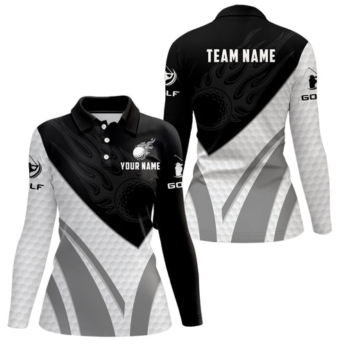 Black and white Womens golf polo shirt custom golf ball fire ladies golf tops NQS7063