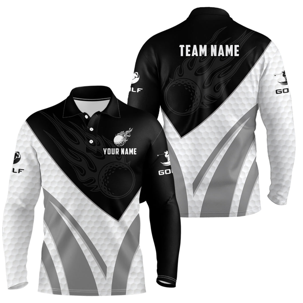 Black and white Men golf polo shirts custom golf ball fire mens printed golf shirts NQS7063