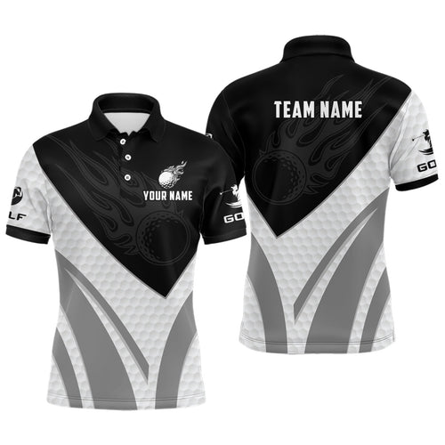 Black and white Men golf polo shirts custom golf ball fire mens printed golf shirts NQS7063