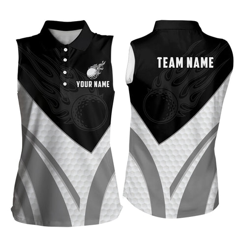 Black and white Women sleeveless polos shirt custom golf ball fire ladies golf tops NQS7063