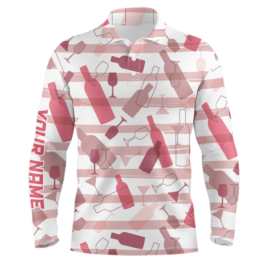 Wine stripe pattern Mens golf polo shirt custom name mens white golf tops, unique golf gifts NQS6445