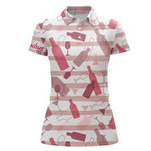 Load image into Gallery viewer, Wine stripe pattern Women golf polo shirt custom name pink ladies golf shirts, unique golf gifts NQS6445