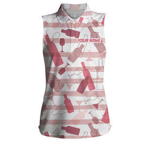 Wine stripe pattern Womens sleeveless polo shirt custom pink ladies golf shirts, unique golf gifts NQS6445