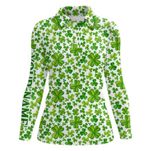 Load image into Gallery viewer, Womens golf polos shirts Watercolor green clover St Patrick&#39;s Day pattern custom team golf polos NQS7181