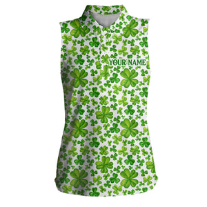 Womens Sleeveless golf polos shirts custom Watercolor green clover St Patrick's Day pattern golf polos NQS7181