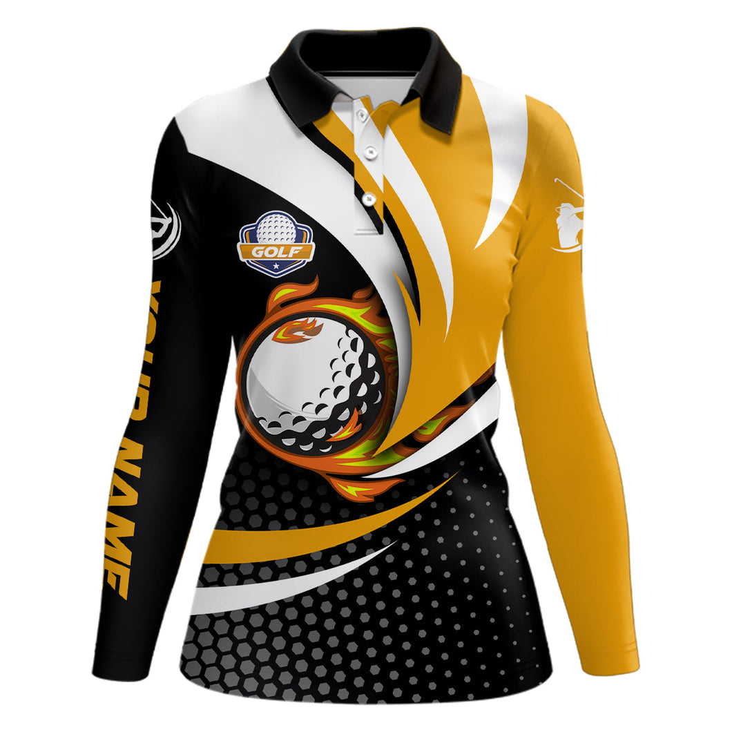 Black and yellow Womens golf polo shirts custom golf ball fire golf attire for women, best golf gifts NQS6699