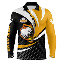 Load image into Gallery viewer, Black and yellow Mens golf polo shirts custom golf ball fire golf attire for men, best golf gifts NQS6699