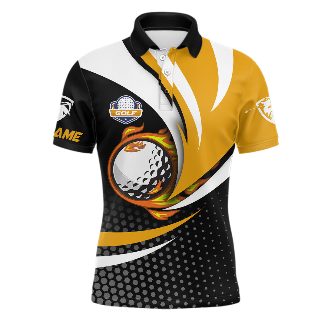 Black and yellow Mens golf polo shirts custom golf ball fire golf attire for men, best golf gifts NQS6699