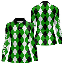 Load image into Gallery viewer, Womens golf polo shirts custom green argyle plaid pattern golf attire for women, golf gifts NQS6900