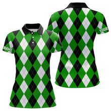 Load image into Gallery viewer, Womens golf polo shirts custom green argyle plaid pattern golf attire for women, golf gifts NQS6900