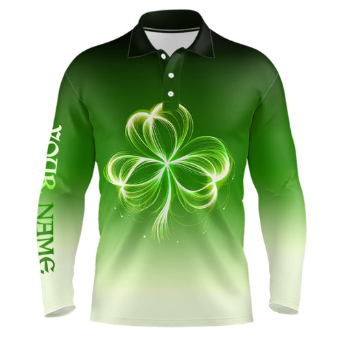 Mens golf polo shirts custom gradient green light clover st patrick's day golf apparel NQS7198