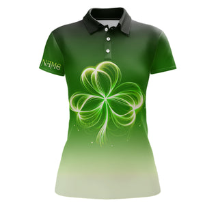 Womens golf polos custom gradient green light clover St Patrick's Day ladies golf tops NQS7198