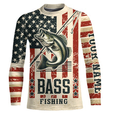 Load image into Gallery viewer, Largemouth Bass fishing vintage American flag Custom performance patriotic long sleeve fishing shirts NQS7199