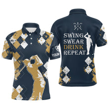 Load image into Gallery viewer, Yellow agryle pattern Mens golf polo shirts custom swing swear drink repeat vintage ladies golf | Navy NQS6910