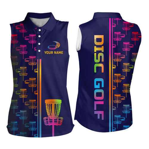 Womens Sleeveless golf polos shirts colorful gradient disc golf basket custom disc golf jerseys NQS7205