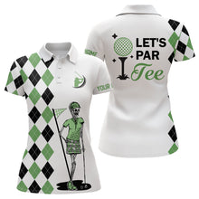 Load image into Gallery viewer, Black and green argyle pattern Women golf polo shirts custom Let&#39;s par tee skull golf gifts for ladies NQS6918