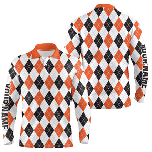 Mens golf polo shirts custom argyle plaid Halloween pattern golf attire for men, unique golf gifts NQS6248
