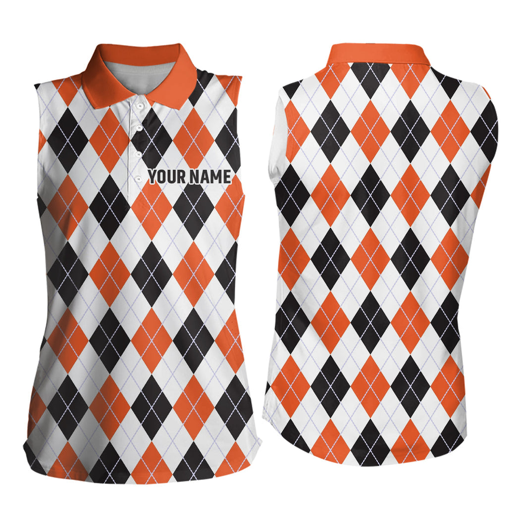 Women sleeveless polo shirt custom argyle plaid Halloween pattern golf attire for women, golf gifts NQS6248