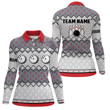 Load image into Gallery viewer, Womens Bowling Polo Shirts Custom ugly Christmas pattern Bowling ball pins team Ladies Jersey NQS6727