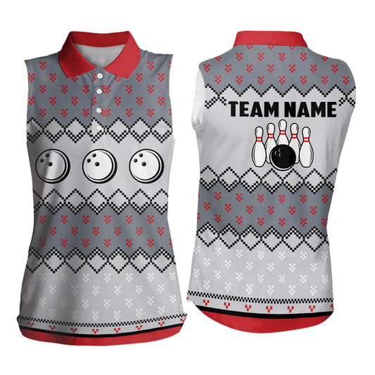 Womens Bowling sleeveless Polos Custom ugly Christmas pattern Bowling ball pins team ladies Jersey NQS6727