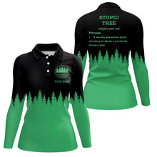 Load image into Gallery viewer, Stupid Tree Funny Definition Womens disc golf polo shirts custom Black Green Forest disc golf clothing NQS6927